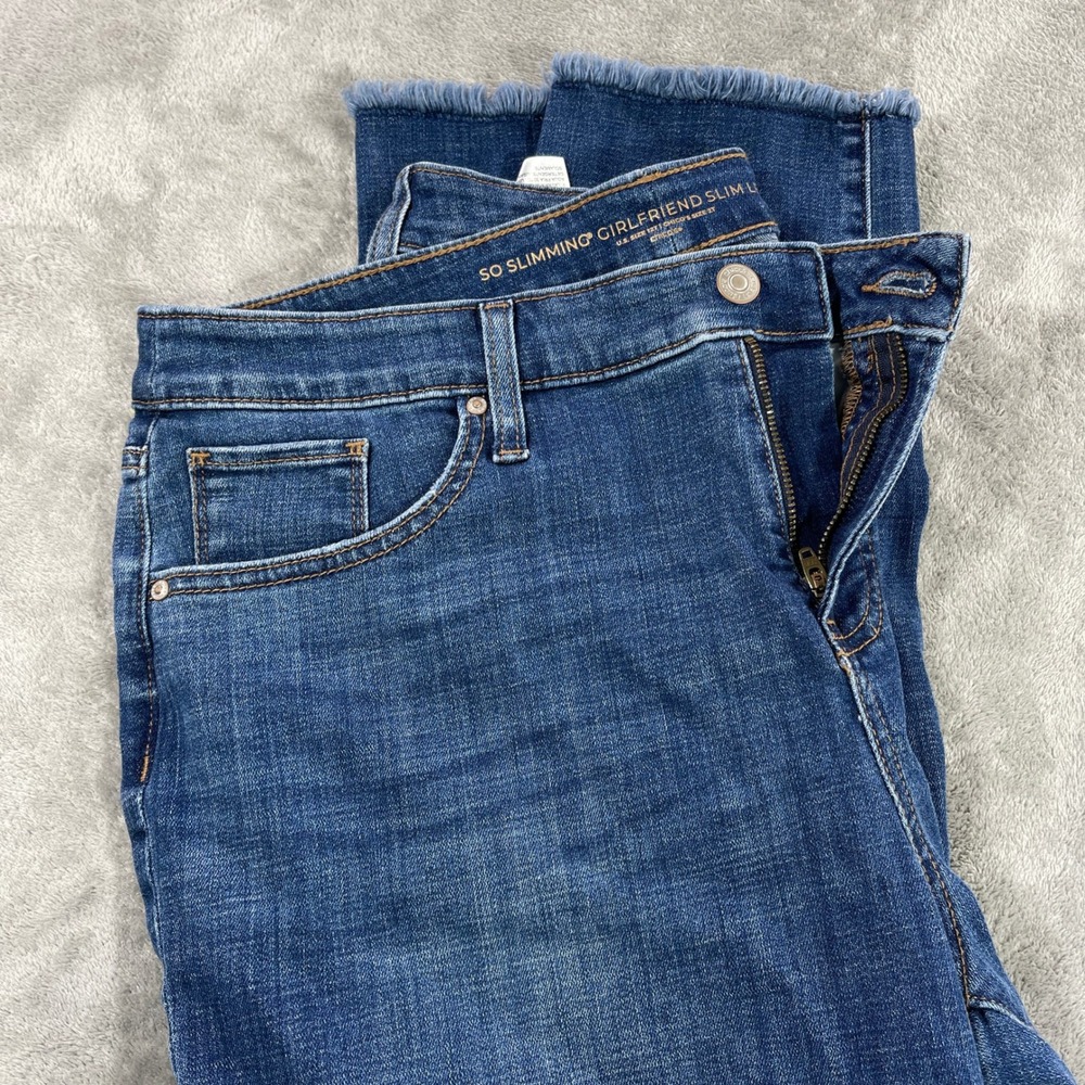 Chico's Jeans Women 2.5 Blue So Slimming Girlfriend Slim Leg Ankle Frayed Hem‎